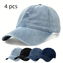 4-Pack Vintage Style Unisex Denim Baseball Caps