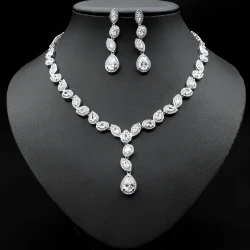 Colorful Zircon Necklace Earrings Clavicle Chain Female Noble Luxury Wedding Dress Three-piece Set White