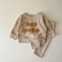 Spring And Autumn Newborn Alphabet Embroidery Baby Long Sleeve Two-piece Suit