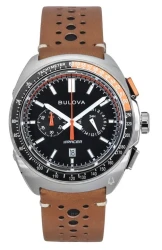 Bulova Racer Chronograph Leather Strap Black Dial Quartz 98B427 100M Men's Watch