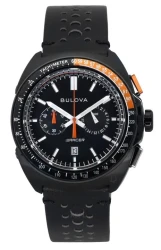 Bulova Racer Chronograph Leather Strap Black Dial Quartz 98B428 100M Men's Watch