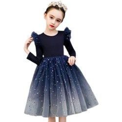 Autumn New Girls Dress Starry Sky Mesh Bubble Skirt