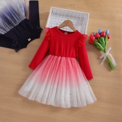 Autumn New Girls Dress Starry Sky Mesh Bubble Skirt