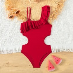 Triangle One-piece Girl's Swimsuit Oblique Shoulder Ruffles