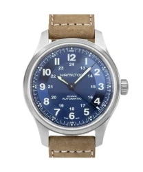 Hamilton Khaki Field Titanium Leather Strap Blue Dial Automatic H70545540 100M Men's Watch