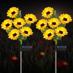 Solar-Powered Sunflower Garden Stakes – 2 Packs of 6 LED Sunflower Lights for Outdoor Decorations