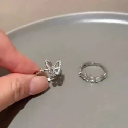 Elegant Butterfly and Bow-Knot Open Ring - Adjustable Crystal-Studded Women's Fashion Ring