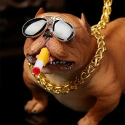 Cool Bulldog Boss Car Ornament with Golden Chain & Glasses - Stylish Resin Dog Figurine for Dashboard