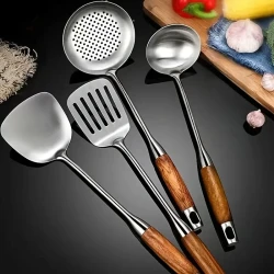 YUHUPHYLLIC Stainless Steel Kitchen Utensil Set with Wooden Handles