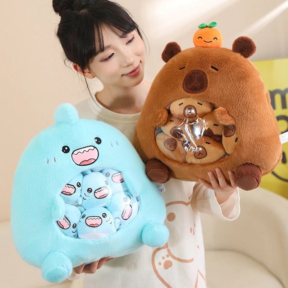 New Capybara Shark Shaped Snack Bag Plush Toy - Super Soft Cartoon Squishy Pillow