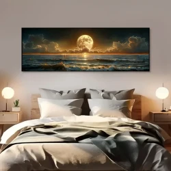 Classic Retro Farmhouse Style Moonlit Sea Landscape Canvas Poster Art Print