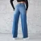 Fashion Straight Wide-leg Jeans Casual High-waist Non-elastic