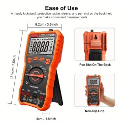 TRMS Digital Multimeter - Measures Voltage, Current, Resistance, Diodes, Continuity, Duty-Cycle, Capacitance, and Temperature - Ideal for Automotive Use