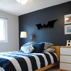 Modern Bat Silhouette Metal Wall Sculpture - Superhero City Design Wall Art